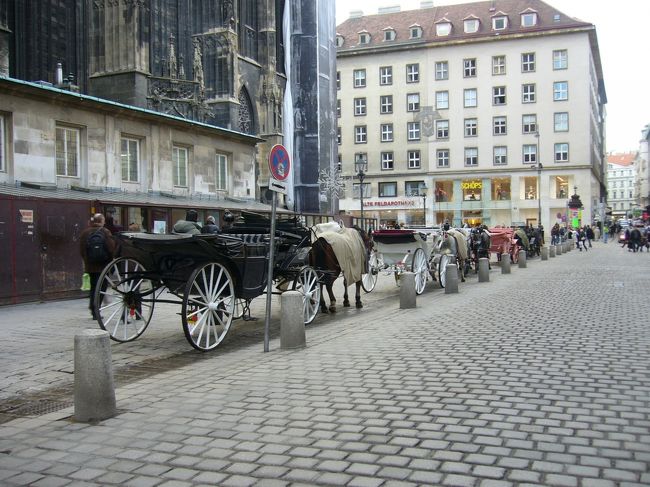 石畳の道に馬車が、中世の街並みを漂わせています。