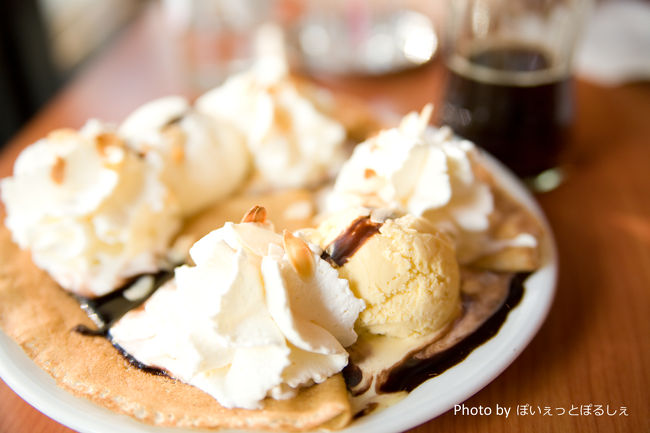 その文房具屋さんの周辺には、古本屋さんとかもあって、<br /><br />けっこう楽しかったです。<br /><br />なんてことしてると、19時過ぎに。<br /><br />とはいえちゃんとしたディナーを食えるほどお腹は<br /><br />空いていなかったので、ちょっとカフェで休憩。<br /><br />Au Petit Boulevardってゆう、<br /><br />セバストポル大通りにあるカフェのクレープです。<br /><br />ほどほどに美味しかったです。