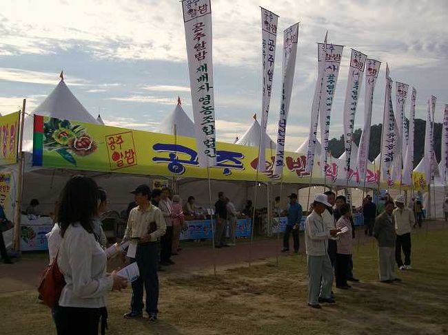 百済文化祭へ<br /><br /><br />公州（コンジュ／Gongju）大学を出て、すぐ横にある錦江（クムガン／Geum-gang）沿いの広場では屋台がいっぱい出ていて、お祭りをやっていました。<br />日本のお祭りのイメージとはちょっと違う感じでしたが・・・<br /><br /><br />■Photolibrary<br />http://www.photolibrary.jp/img66/69_195550.html