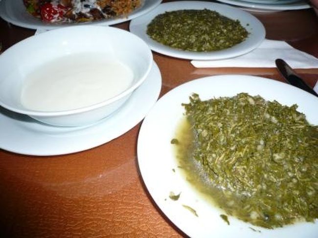 　ホテルで特別料理として出してくださいました。<br />　ヨーグルトをかけて食べるようです。<br />　オーナーのお母様が連泊する私たちのために摘んできて下さったとのことです。<br />（多分同じメニューしか準備していないためだと思われます）<br />　レストランに来ていた地元のおじさんも「おいしいかい？」と気にしてくれました。きっと名物料理なんでしょうね。<br />　味は…スープでさっと煮てある感じですが、特にクセもなくおいしくいただけました。