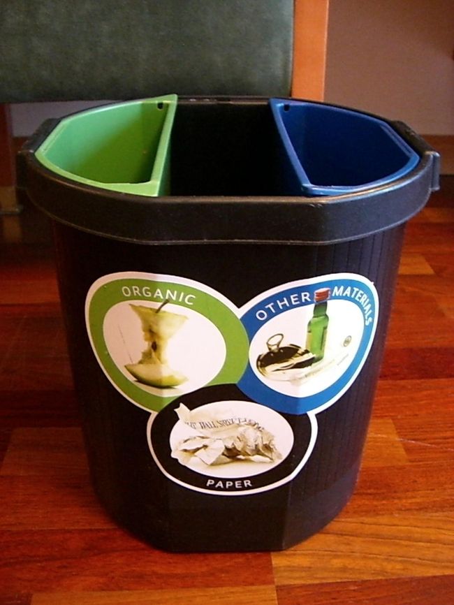部屋の分別ゴミ箱<br /><br />いつも内側の青と緑が逆になってたんだなぁ〜