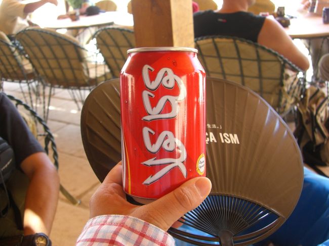 アラビア文字のコーラ<br /><br />どうしても、コーラが飲みたくてまきおさんにおねだり。<br />１５ＬＥ（３００円）<br />日本の観光スポットより暴利<br />ちなみに、スーパーで買うと２ＬＥ（４０円）ぐらい