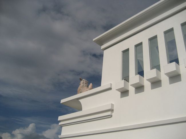 上を見ると、シーサーの後姿