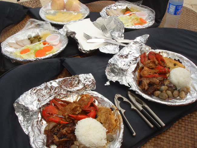 　アイランドエスケープには、今日から宿泊のお客さんがボートで到着するのを待って、そのままそのボートで出発。<br />　ボートには、パラソル、ござ、ビーチタオル、ランチを載せていきます。<br />　一番リゾートから近くの、岩に砂だけのビーチがつながっている小さい島に当初行く予定だったのですが、島の近くまでボートで行ったところ、波が高くて<br />浜まで近づけなく無理なので、他の島に行くことに。<br />　さらに40分近くボートに乗り行った島は、マングローブだらけの、水草とウニがウジャウジャのビーチでした・・・