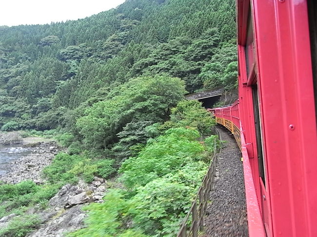 列車はいくつものトンネルを抜けつつ<br />渓谷のすぐ近くを走ります。