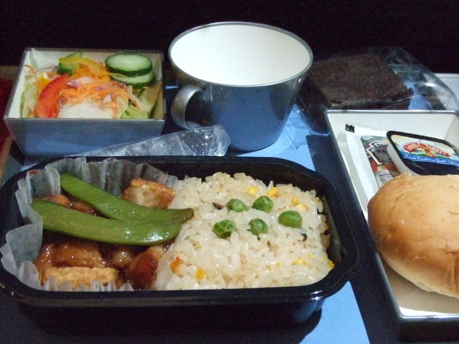 機内食。チキンかビーフと聞かれて、チキンを選びました。<br />約6時間の移動中は、映画を見たり、寝てたり。<br />『ナルニア国物語 第2章：カスピアン王子の角笛』<br />ちょうど見たかったので、ラッキーでした♪