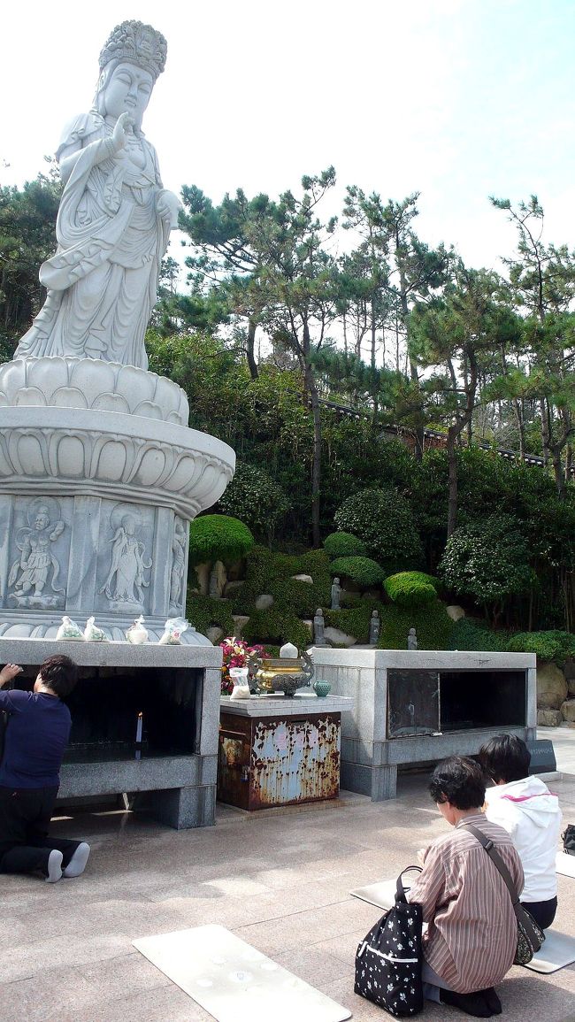 海東龍宮寺の、海水観音大仏の前でも、多くの方がお祈りをしていました。<br />海辺の静かなところに常住される観世音菩薩の意味のようです。<br />