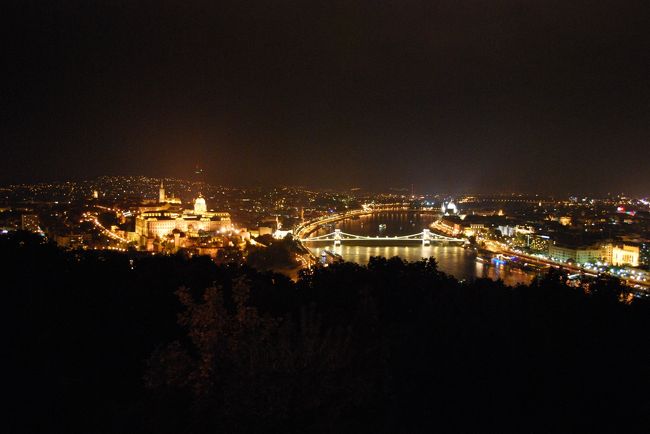 息を飲む美しい夜景です。<br />左が王宮、ブダの丘。<br />真ん中がくさり橋。