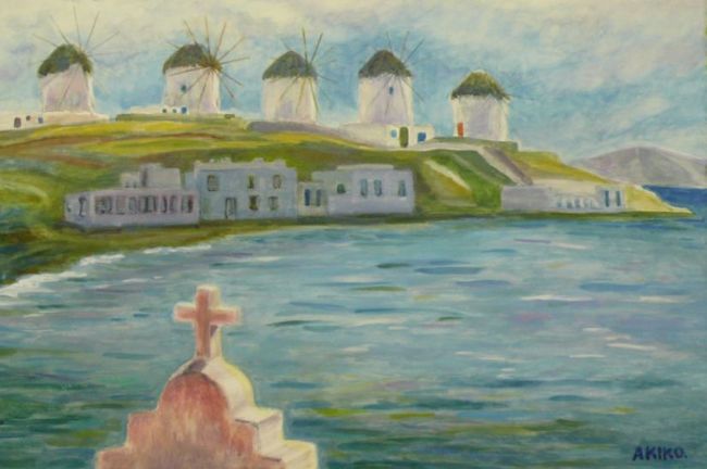 ミコノス島　ギリシャ　エーゲ海　ヨーロッパ　地中海　風景画　青　海 リゾート ミコノス島 ギリシャ エーゲ海 ヨーロッパ 地中海 風景画 青 海