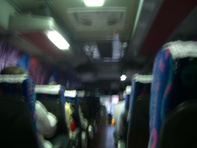 さて、台北到着。スーツケースを取り、市内までリムジンバスで移動。<br />バスは、数社が色んなルートを走らせていて、滞在ホテルに寄って、乗るバスが違う。前もって調べていた「國光」という会社のバスのカウンターで、「サンルートホテル」と言うと、チケットをくれた。ひとり85元。<br />「あれぇ？125元のはずなんだけど・・？」おまけに行き先が「松山機上」とある。<br />「台北駅のはずなんだけど？」どゆこと？？私のデータとは、まったく違う展開に頭がフリーズ。困った。本当にこれでいいのか？何度も「サンルート」と言ったけど、「これだ」の一点張り。<br />「そんじゃ、どこで降りるだよ？」聞くと、「ここだ」とバス停の名前を、丸で囲んでくれた。<br />「 工エｴェｪ（´д｀）ｪェｴエ工工　本当にいいのぉ〜？」頭がフリーズ中の私は、まだ信じられない。その点、何の前情報のない夫は、さっさと係りの人のいう通りに荷物を持って、向かう。<br />私がネットで調べたルートは、既になく、別のルートを走ってる模様。<br />それなら、ちゃんと変更しとけよぉ〜、國光〜〜！(#ﾟДﾟ) ﾌﾟﾝｽｺ！<br />派手なカーテンを付けたバスは、かなりの人を乗せて、市内へと走りだした。<br />バスに乗っている人は、私たち以外はどうやら地元の人。これって、空港からのリムジンバスのはずなんですけど？