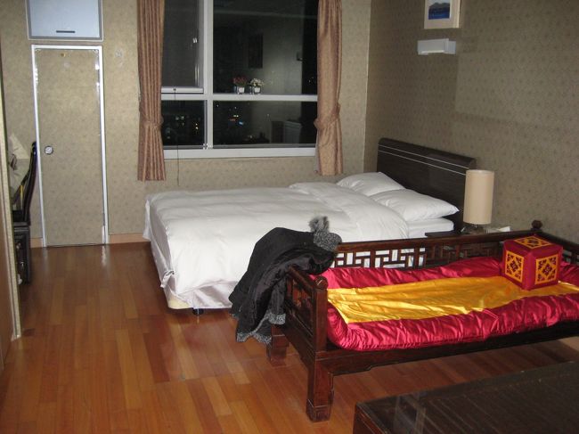 ホテルは広々としててワンルームマンションみたいです。手前のソファーが韓国って気がしますね。