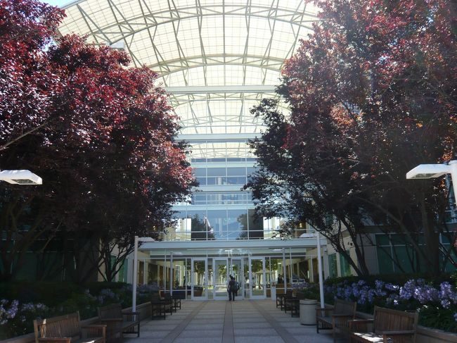 アップル本社。<br />ロビー〜トイレまでは入ることが可能でした。<br /><br />また、入口のすぐ横にはアップルストアがありますので、リンゴマークのグッズをお土産にどうぞ。