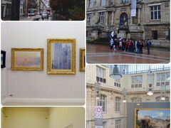 【　ルーアン美術館へ　】

13:19　ルーアン美術館
Musee des Beaux-Arts Rouen
http://www.rouen-musees.com/

入館料（常設）は、たったの３EUR！
（2013年、４EUR。）　　ありがたい！
10:00〜18:00　火曜休

ルーアン美術館で見る
モネの「ルーアン大聖堂」。
（写真左中央）
今日のお天気にぴったりかな。

Claude Monet　1894
Portai de la Cathedrale de Rouen, temps gris
「　グレイのカテドラル　」

そして、その左もモネ作、
Claude Monet 1892
Vue generale de Rouen
「　ルーアン眺望　」

きっと、ルーアンの丘から見た眺望ですね。

1892,93,94年あたりはルーアン大聖堂を
たくさん描いているから、丘の上からも
やはり大聖堂を意識して描いたんでしょうね。

ルーアン美術館は、
入場料が安いわりには、
豊富なコレクションのある美術館でした。

この美術館の、石造りの壮麗な建築物は
当初から美術鑑賞を目的として作られたもの。

印象派だけでなく、15〜16世紀西洋絵画、
伊仏西の17〜18世紀絵画、19世紀とルーアン派、
近現代芸術　などなどが展示されています。