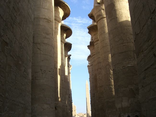 この日は飛行機でルクソールへ移動。カルナック神殿です。天気がとかったので、自転車を借りて、いきました。柱が大きい＆数が多い。