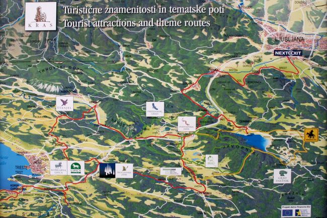 　クラス地方の観光地図です。リュブリャーナやトリエステを含む観光ポイントがひと目でわかります。