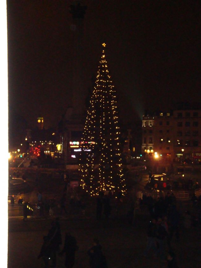 トラファルガー広場のクリスマスツリー。やっぱり夜景は難しいです。。。大きくてすてきなツリーでした。