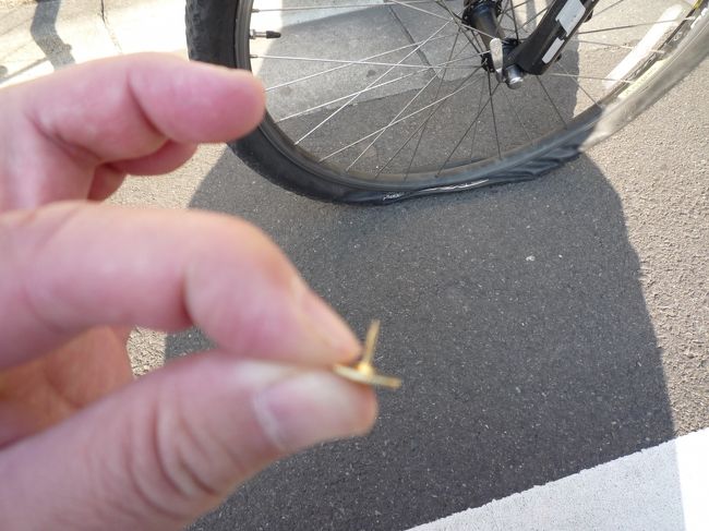 　タイヤに画鋲が刺さってました。<br />　その夜、パンク修理をして、復活<br />させましたが、少しショックです。
