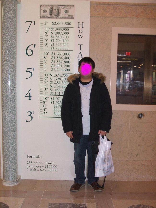 お土産売り場では、こんな記念撮影も出来ます。<br />１００ドル札で貴方の身長を測ると何ドル分みたいな感じの撮影場所です。