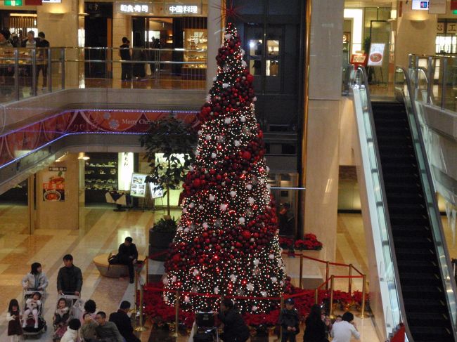 １２／２０、クリスマスモードの羽田空港。飛び石の４連休のせいか、羽田空港は結構な混雑ぶり。小さい子供連れの家族がツリーの周りにたくさんいました。