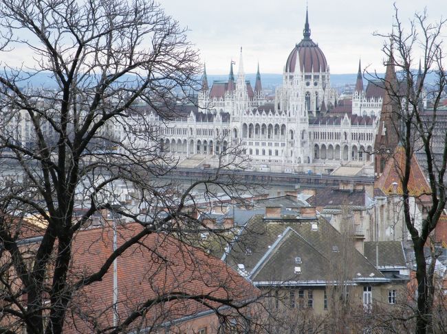 王宮の丘から望む国会議事堂。<br />目で見た感覚までズームを利かし、議事堂を大きく捉える。すると全体のアングルが狭くなるのでまわりも別途広角にして撮っておく。こうすることで何にどう感動したかの記録になります。フィルムの残量を気にしないで済むデジカメの利点です。