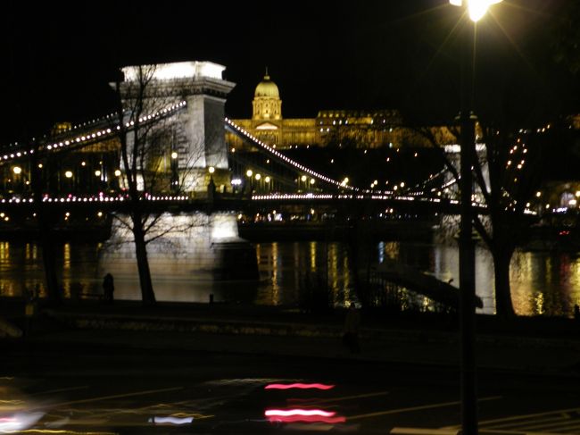 鎖橋と王宮。<br />デジカメ夜景モードで撮った後、シャッタースピード優先で何枚か撮ったものの中で一番現物に近かったもの。その場で確認できるというデジカメゆえにできる芸当です。