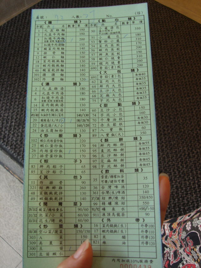 入店前、店員さんから伝票を渡され、食べたいものにチェックを入れます。あ〜、早くたべたい。