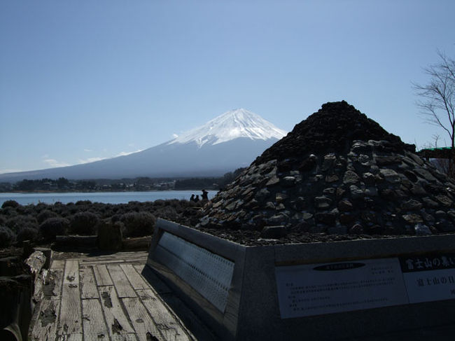 「大石公園」の富士山のモニュメントと本物の富士山です。