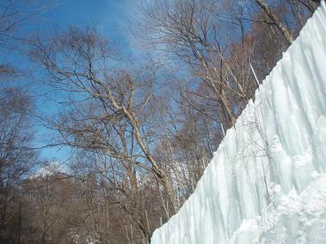 白糸の滝は凍ってなかったけど、<br />駐車場のとこに、とても立派な氷柱が！！