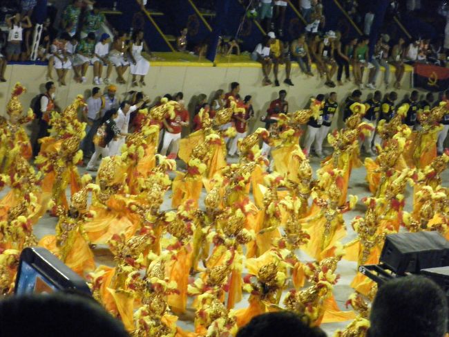 サンバドロームでのカーナバルの様子です<br />ホテルの送迎付きで、チケットを入手しました。<br />というのは、自分でチケットをどこで入手すればいいのか分からなかった上に、早くしないと取れないかもと思ったからです。もしかしたら、自分で取った方が安かったのではないでしょうか？