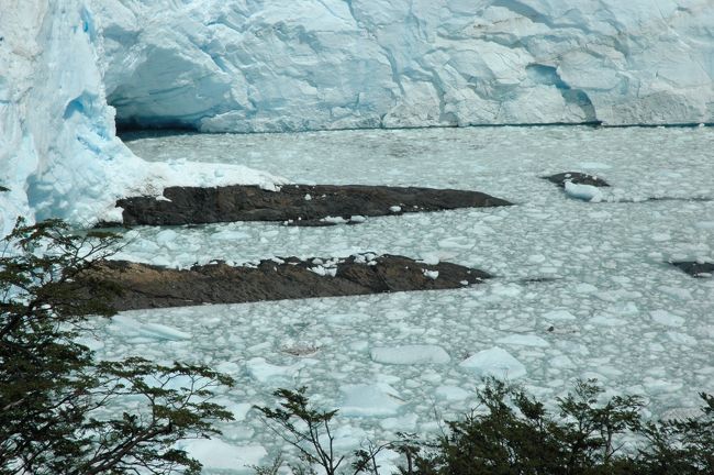 半島との接岸部の右側は氷山が細かく砕かれて流氷のようになっていた。