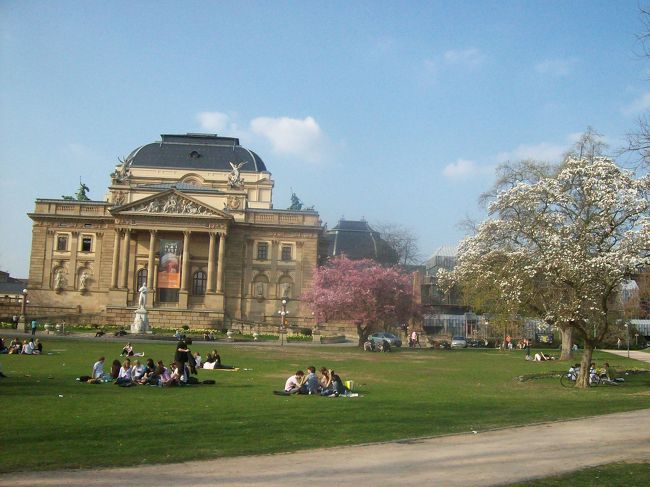 Nice biulding and trees with flowers!