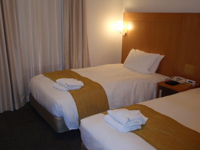 客室内。エコノミーツインの部屋はそれ程広くはなかったですが、新しいホテルだけあってキレイでした。