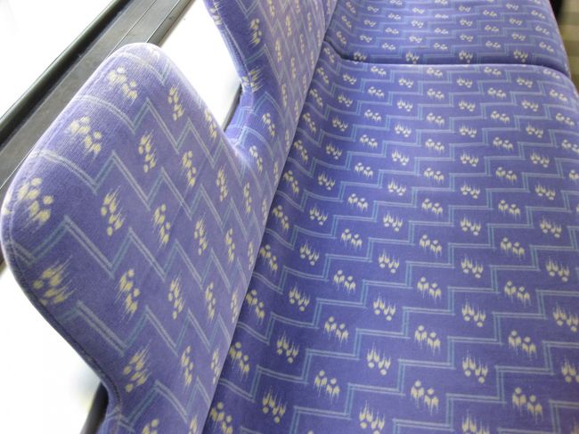 車内のシートは琉球かすり模様で沖縄らしさを出しています。<br />早起きで寝不足だったのでずっとうとうとしてしまって外の景色を楽しめませんでした。<br />