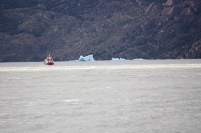 グレイ湖です。氷河が流れ込んでいます。ここはとても強風でした。