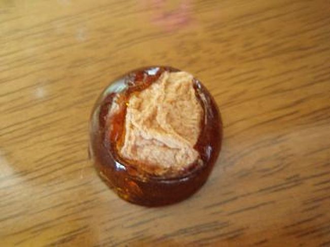 黒糖飴で、飴の中に干し梅が入っています！！<br />お味は、飴の甘さと、梅のすっぱさが入り混じって、<br />甘かったりすっぱかったりで微妙なお味・・・<br /><br />でも、主人や職場の方に配ったら好評でしたよ♪<br />好きな方はやみつきになるみたい。