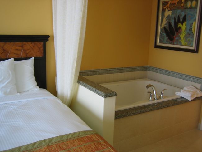 な・なんと　ベッドのすぐ脇にバスタブが！！<br /><br />日本人にとってはあんまりゆっくりできないかも〜〜<br /><br />しかも湿気が気になる・・。（主婦？？笑）