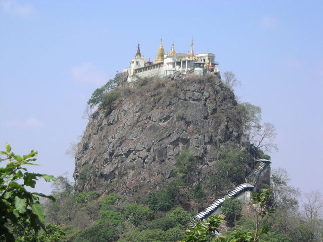 バガンから車で１時間のポッパ山。<br />あんな山にどうやって寺院を建てたんだか。。。