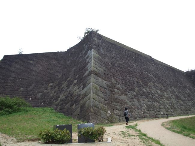 【本丸北側の高石垣】<br />ようやく見えてきた本丸の石垣に、妻はカメラを持って降りていってしまいました。<br />それにしても迫力があります。