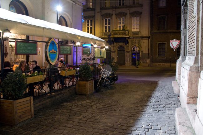 ブダペストには、午後8時に到着、荷物もスムーズにゲットでき、タクシーで市内へ。運転手さんのありえないくらい早い運転により、めっちゃくちゃ早くホテルに到着。びっくりするくらいくさり橋のそば。飛行機でよく眠れたから、チェックインして荷物を置いてすぐに写真を撮りに行きました。<br /><br />ここはホテルそばのとあるカフェ。