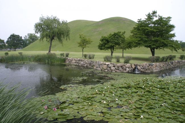 古墳群は「古墳公園（コプンコンウォン）」として整備されています。新緑に映えた王陵が並んでいます。<br />