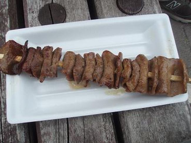 山形のサービスエリアにて、牛タンの串焼き発見！！<br />また購入してしまった(笑)<br />１串￥６５０で高かったけど、柔らかくて美味しい♪<br />でも、お店の方がいっぱいコショウかけてくれてたので、<br />ちょっとしょっぱかった(笑)