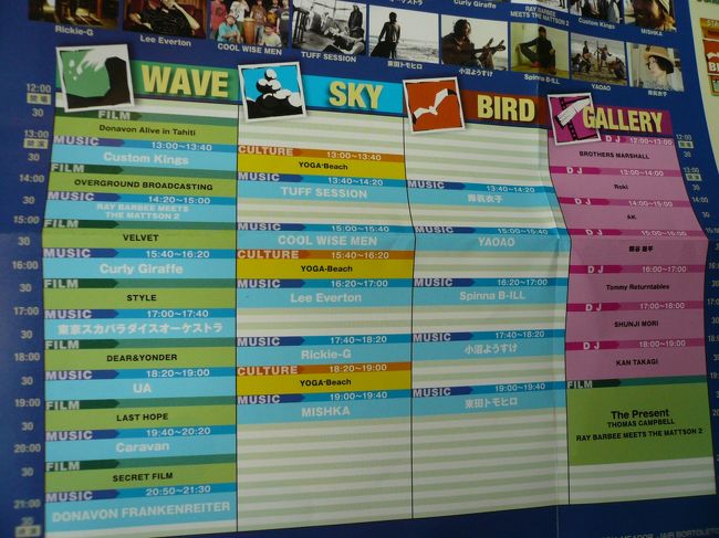 今日のタイムテーブル。<br /><br />会場は、３ステージ＋ギャラリー＋ヨガスペースから成ります。