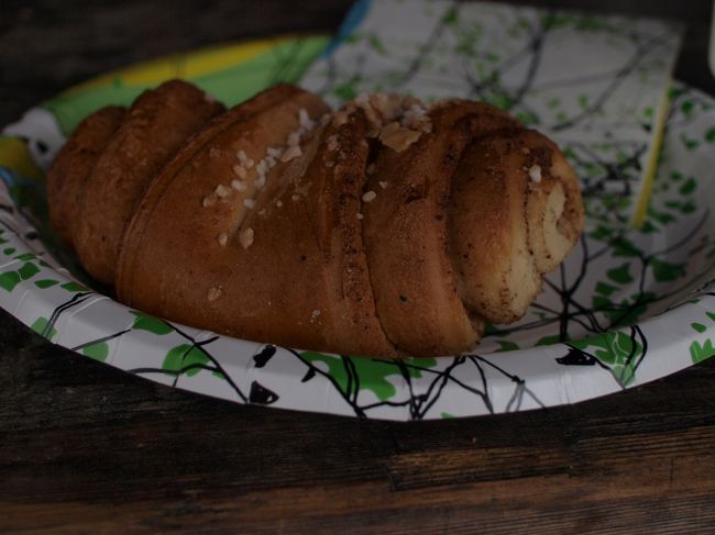 シナモンロールとコーヒーを頂きました〜<br /><br /><br />美味しい〜〜♪<br /><br />紙皿はマリメッコ。さすがです！<br /><br /><br />火を囲んで、みんなでワイワイ語りました。<br />初対面とは思えないよ。