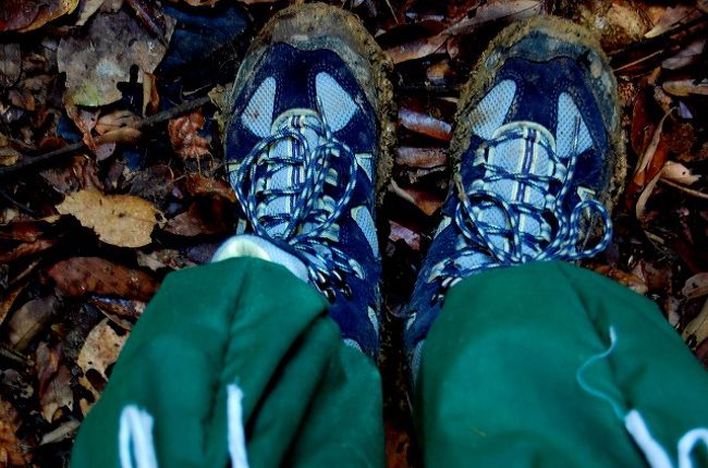 歩き始めて、1時間も経たないうちにトレッキングシューズはドロドロになりつつあります…