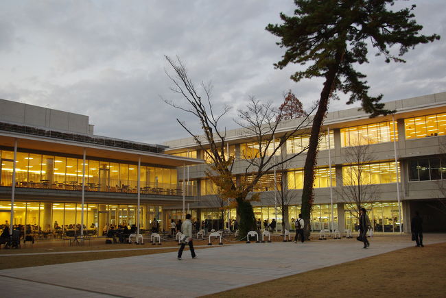 12月10日、コミュニケーションプラザ前。<br /><br />学生も木々も、もう冬支度です。
