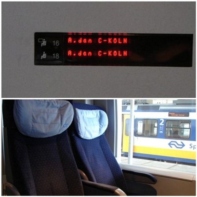 アムステルダムからケルンへ移動。<br /><br />スキポール空港で券を買いました。<br />片道57.6ユーロ/人。<br />一人3ユーロの手数料が入っています。<br /><br />なかなか座り心地の良い椅子。<br />ヘッドレストもついています。