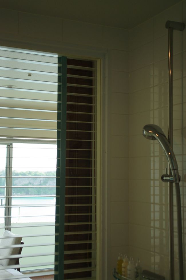 シャワーヘッドは稼動式。<br /><br />この海の見えるバスルームにしてから、<br />大浴場が以前ほど混まなくなったそうです。<br />そりゃ、そうだよなぁ〜。