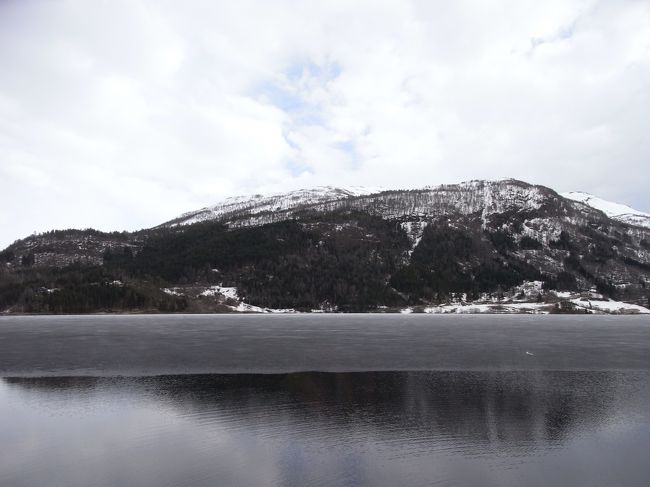 水が半分凍ってる。
