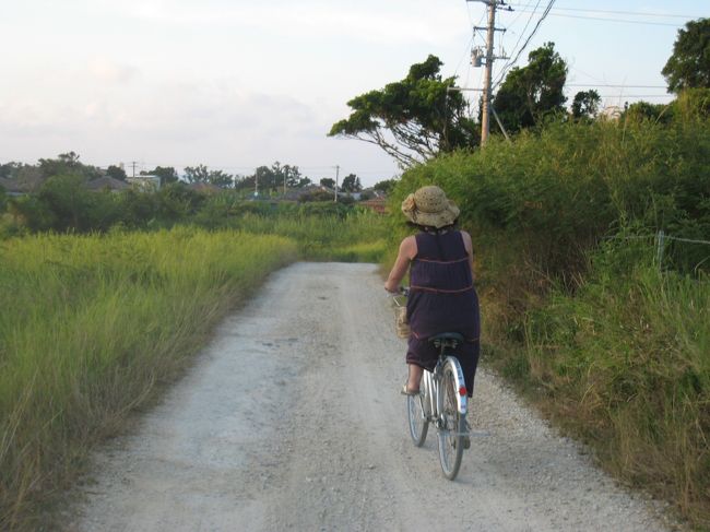 今日も夕陽を見に行きます。<br /><br />島の道路はこういう未舗装の道がほとんどで、<br />それもまた風情がありますね。<br />もちろんきちんと舗装された道路もありますよ。<br /><br />どうでもいいけど、後ろ姿が田舎の小学生みたいです。