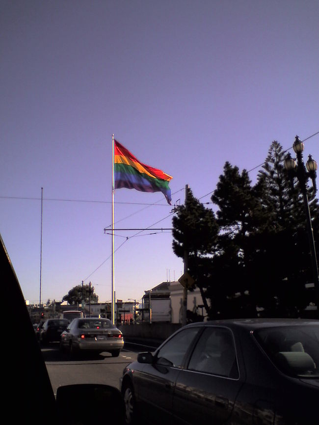 カストロストリートでよく目にするのは<br />このレインボーフラッグ（ゲイの象徴）。<br /><br />ゲイのコミュニティがある街だそうです。<br />興味がある方は是非この旗を目印に。<br /><br />